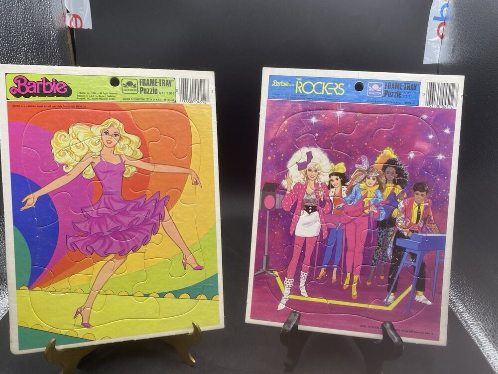 Vintage Barbie & Barbie And The Rockers Golden Tray Puzzle 1980’s Mattel 2 Lot